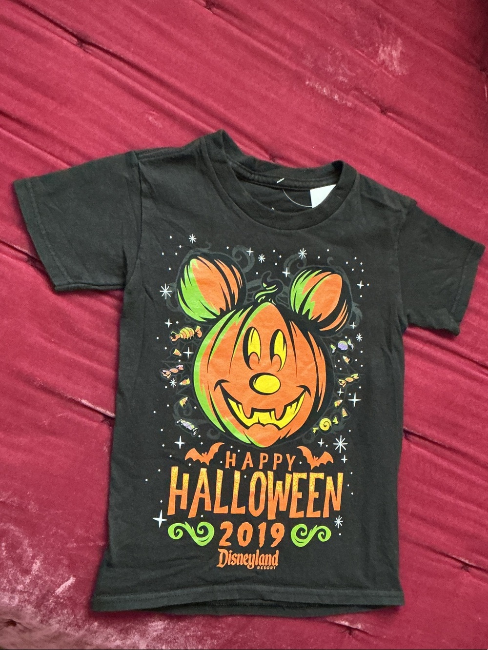Disney Halloween Kids Black T-Shirt with Orange & Green Pumpkin Mickey Graphic